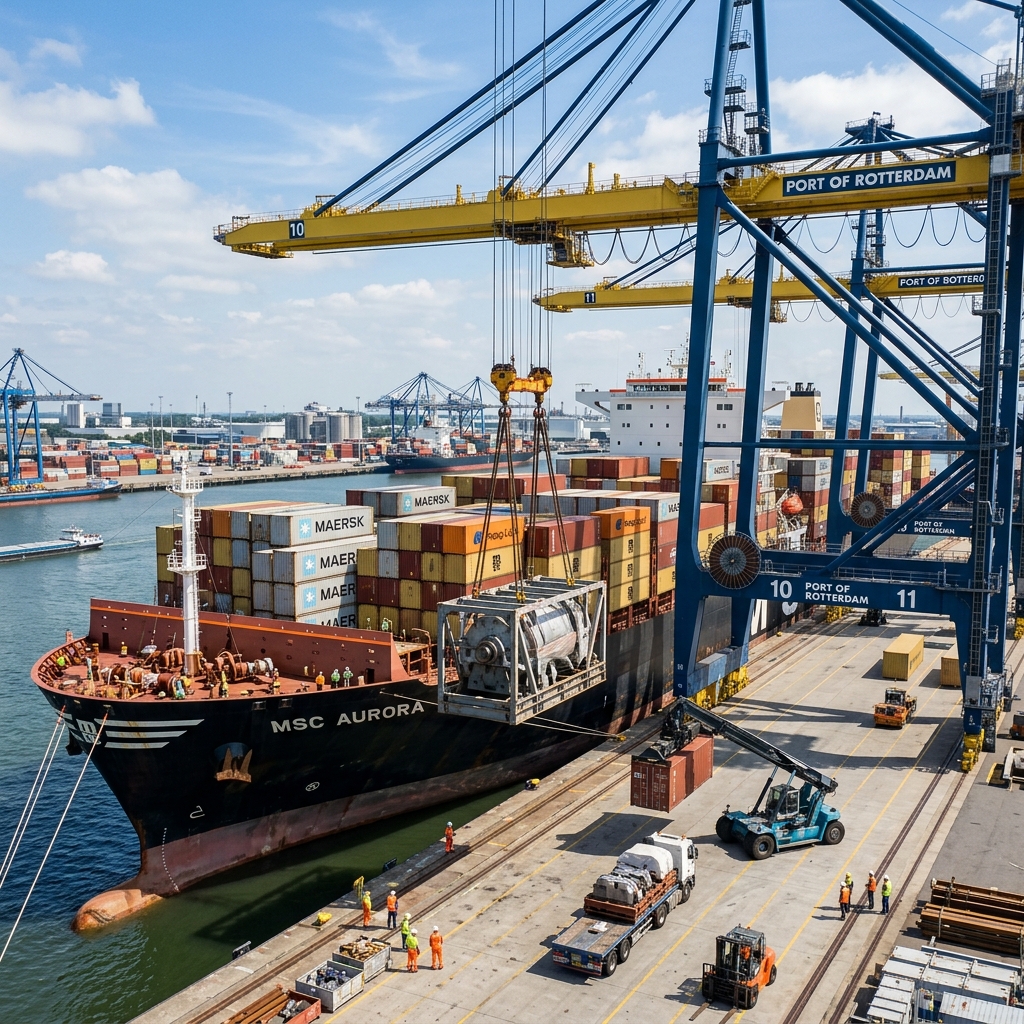 Heavy Cargo Ship Loading at Port